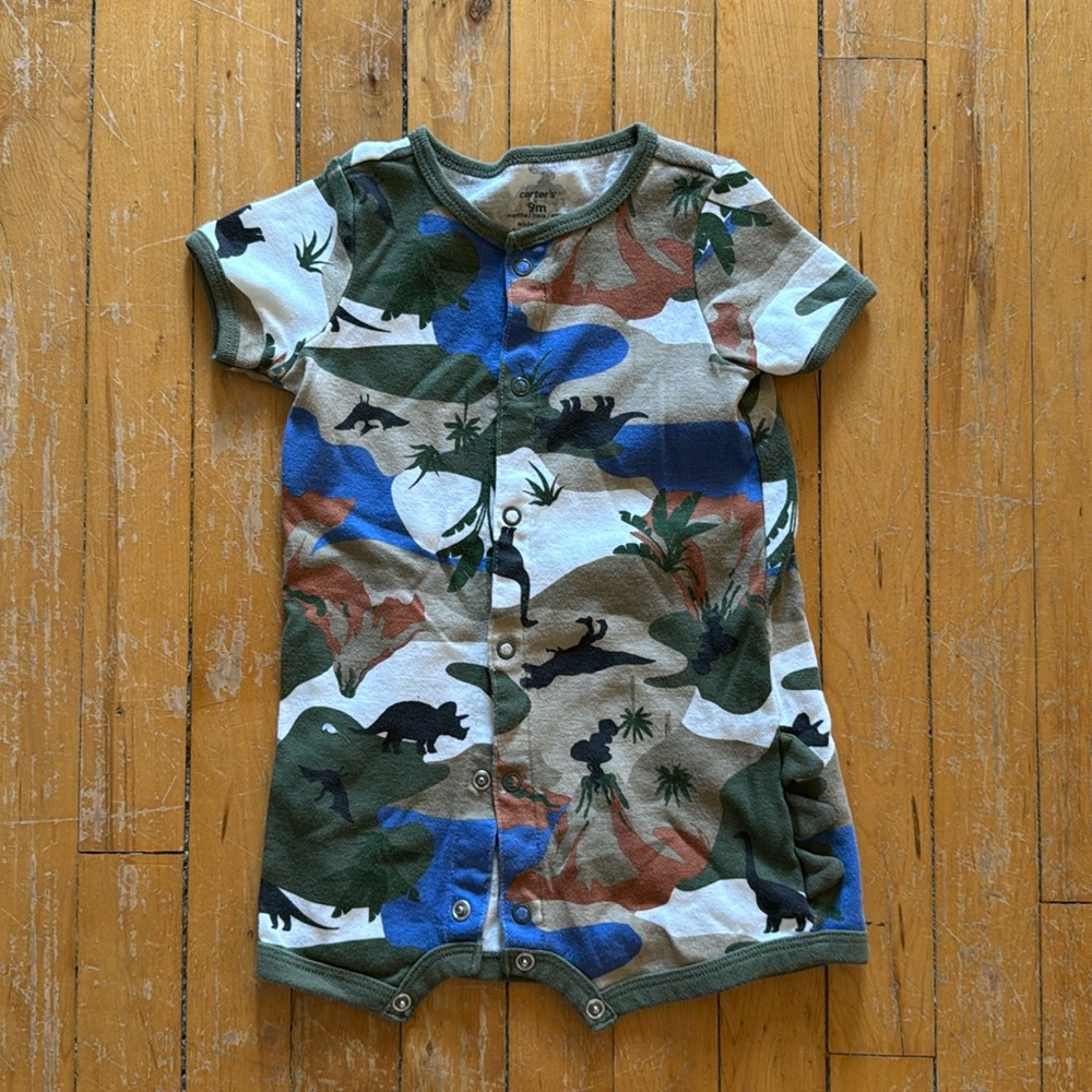 Camo Onesie with Dinosaurs